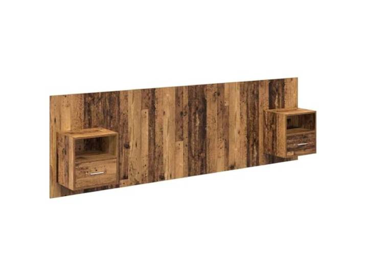 Kopfteil mit Nachttisch, 3-teilig, aus Holz, Engineered Finish Altholz Platzsparendes Design, integrierte Schränke, minimalistischer Stil, Wandmontage, einfache Wartung
