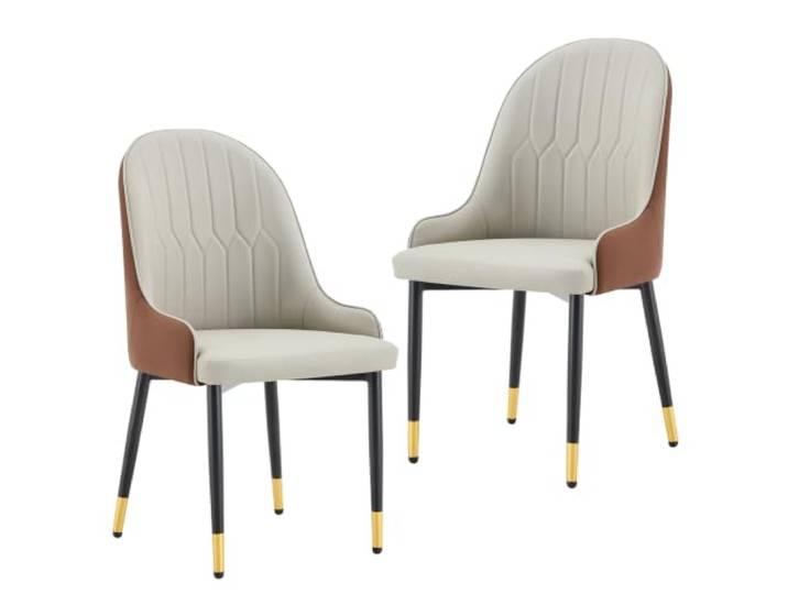 Vexelus 2er Set PU‑Esszimmerstühle in Warmgrau‑Braun, Blitzmuster‑Rückenlehne, hochelastisches Polster, robuster Metallrahmen für Küche und Café