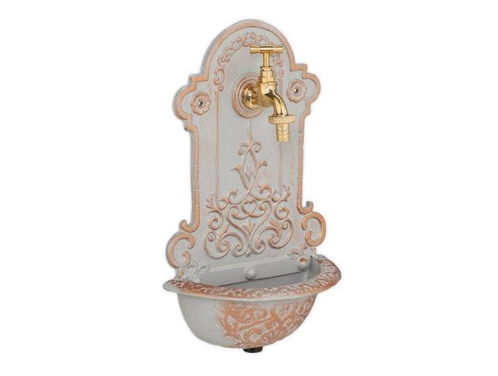 Relaxdays Verzierter Wandbrunnen in Gold & Grau