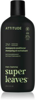 Attitude Super Leaves Matcha & Bergamot champô e condicionador 2 em 1 para homens 415 ml. Super Leaves Matcha & Bergamot