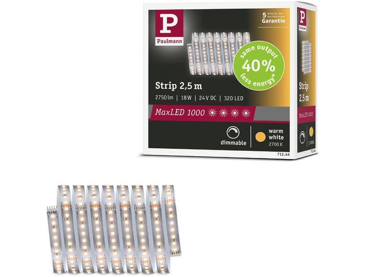 PAULMANN LED-Streifen MaxLED 1000 LED Strip Warmweiß Einzelstripe , silber (silberfarben), Dioden 320 Stk., Gesamtlänge 2,5m, Lichterketten, LED-Streifen