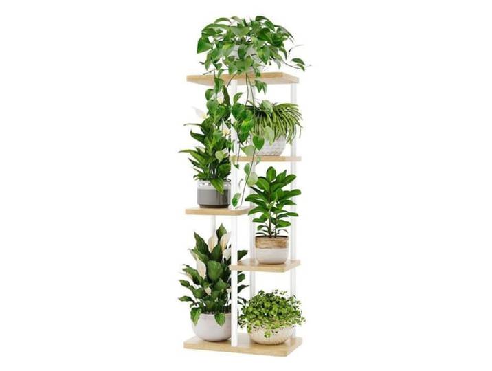 Support Plantes Interieur Support Plante 5 Niveaux en Métal pour Multiple Plantes Étagère à Fleurs d'Angle pour Intérieur Blan