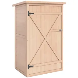 Outsunny Gartenschrank, Geräteschuppen, Gerätehaus mit Tür, Gartenschuppen, 75 x 56 x 115 cm, Tannenholz, Hellbraun