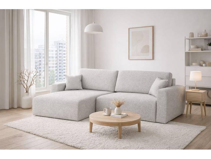 Kaiser Möbel Ecksofa mit Schlaffunktion und Bettkasten, Ariel XL, Chenille-Stoff, Stoff Artico, Cement, Links