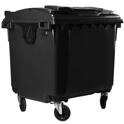 Hardwex Müllcontainer 1100 l Schwarz mit Flachdeckel, Deckel im Deckel