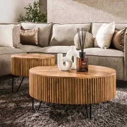 Satztisch Couchtische in runder Form aus Massivholz (zweiteilig)