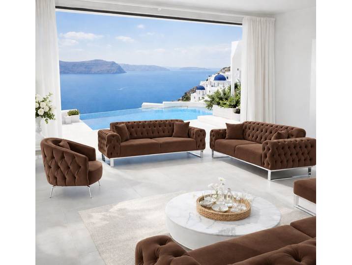 Palms-Store Sofa Luxus Sofa-Set Paris Knopfheftung in 13 edlen Farbvarianten, Spar-Set, in 12 Stofffarben erhältlich