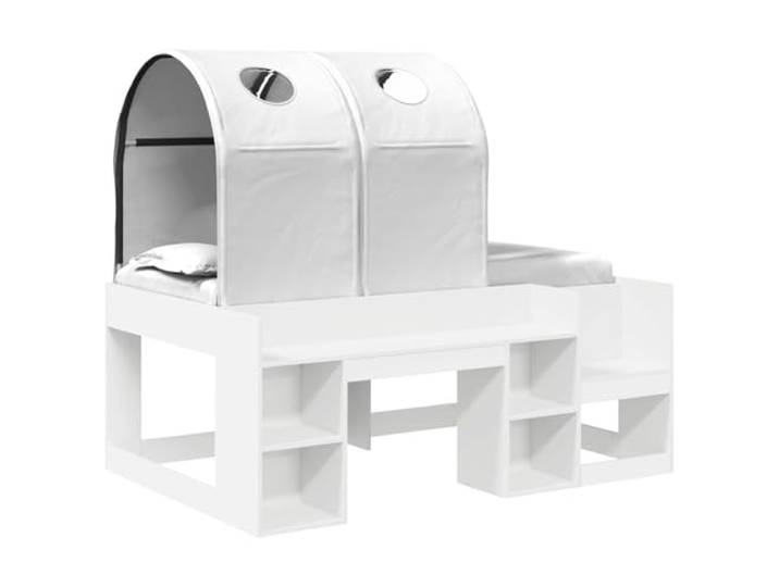 PUGYNBK Rechteckiger Bettrahmen, weiß, mit Regal, 3-teilig Robustes Konstruktionsholz, belüfteter Lattenrost, einfache Montage, minimalistisches Design für Schlafzimmer
