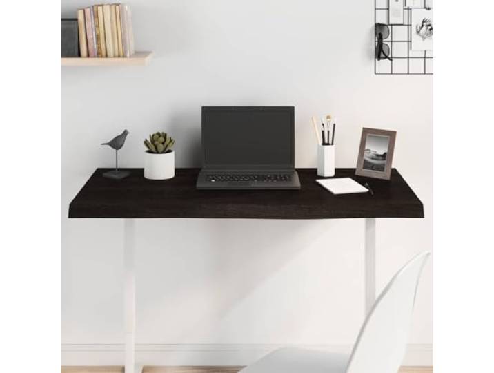 PTUGUOF Tischplatte Dunkelbraun 100x60x2 cm Massivholz Eiche Behandelt Handgefertigt mit Naturkante, Vielseitig mit Untergestellen Kombinierbar, Sofort Einsatzbereit
