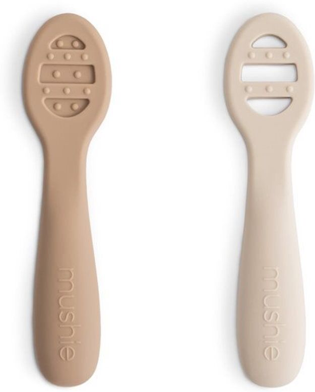 Mushie First Feeding Baby Spoons cuillère Natural/ Shifting Sand 6m+ 2 pcs