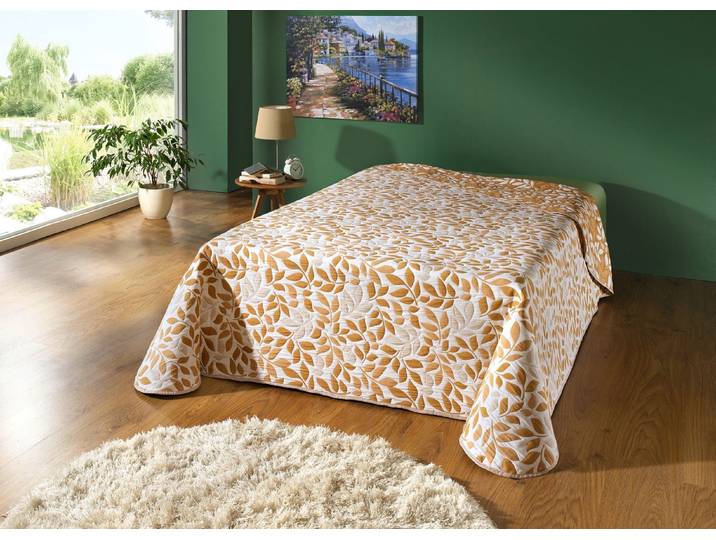 Hochwertige Tagesdecke mit Bandeinfassung, Gold, Größe 873 (Einzelbett, 135x210 cm)