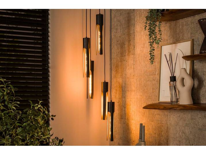Pendelleuchte „Fenora“ – Gestuft mit 5 Leuchten in schwarzem Tube-Design - Schwarz - Luxusbetten24