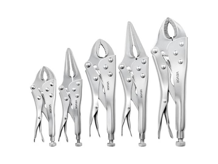 VEVOR Jeu de Pinces Étaux en Acier au Carbone Nickelé\, Lot de 5 Pièces pour Bricolage\, Usage Domestique\, Mâchoires Courbées et à Bec Long\, Ouverture Réglable\, Poignées Ergonomiques Antidérapantes