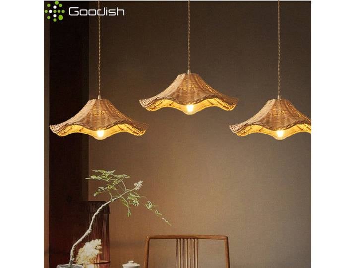 Moderne minimaliste nordique rotin tissé à la main fleur pendentif LED lumière Art lampe créative pour salon décoration de la maison lustre