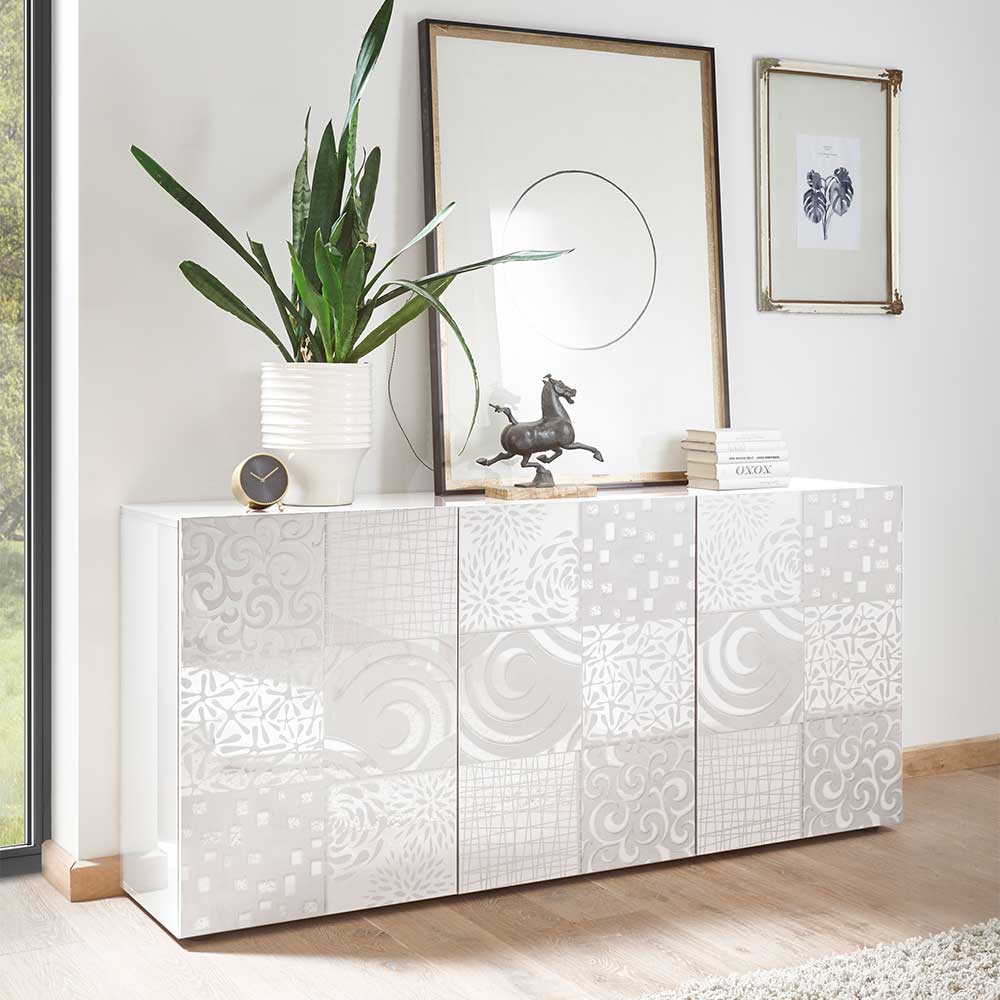 Pharao24.de Türen Sideboard in Weiß Hochglanz Siebdruck verziert