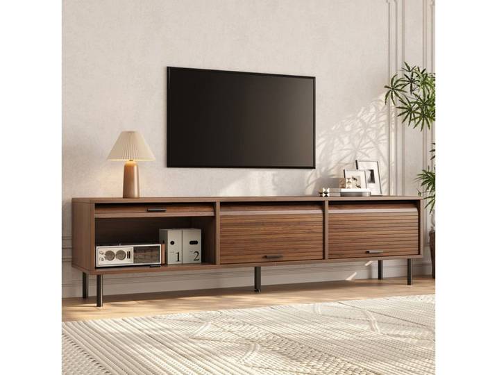 COVREO Meuble TV 180 cm 3 portes coulissantes à ouverture vers le haut effet noyer