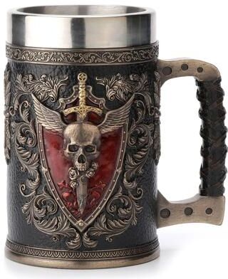 Veronese Design 6.3 in H Winged Skull Crest Beer Stein Poly Resin