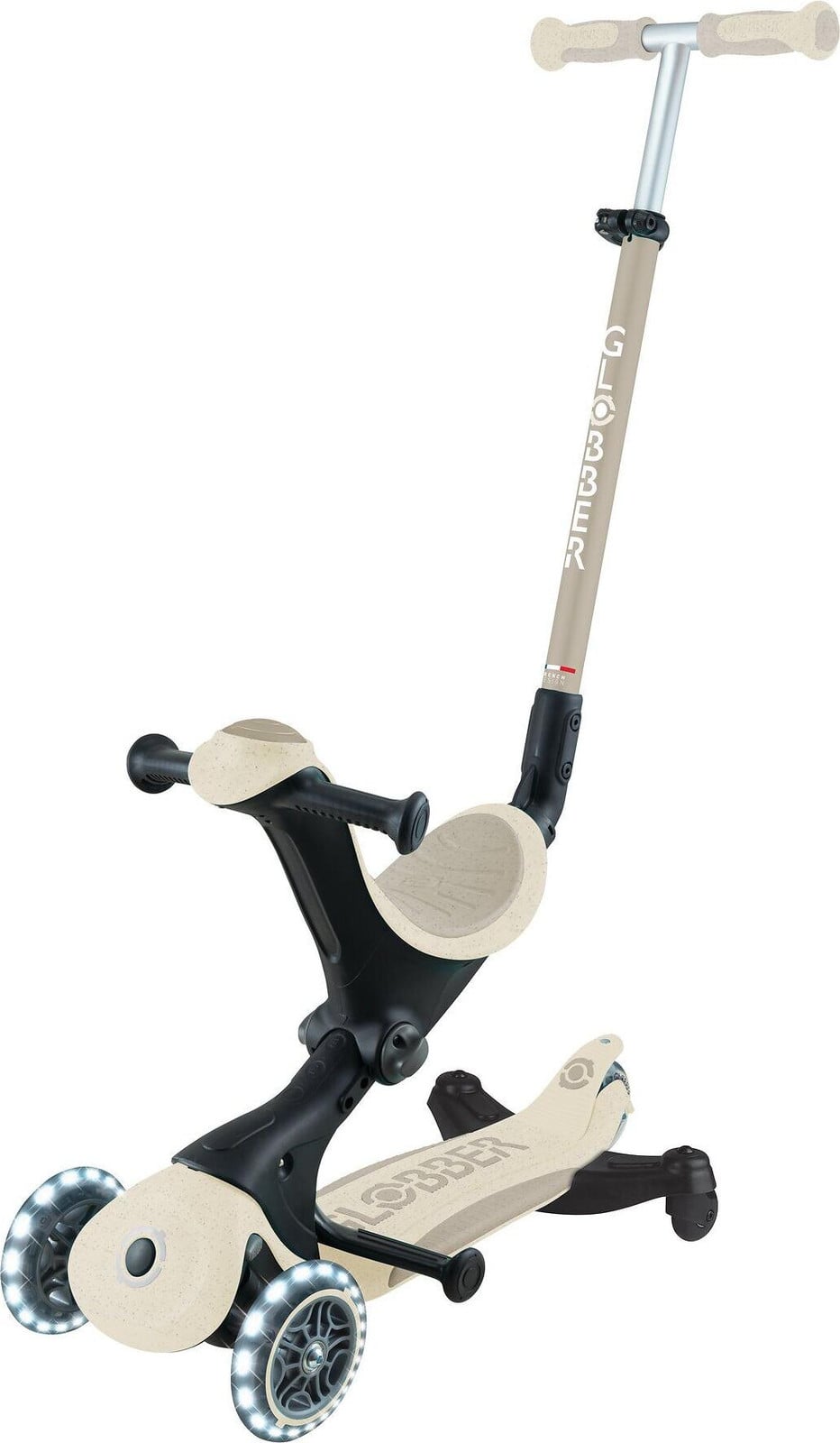 Globber Go-Up Deluxe Lights Eco 360 3-in-1 loopfiets, balansfiets en scooter, kokoswit