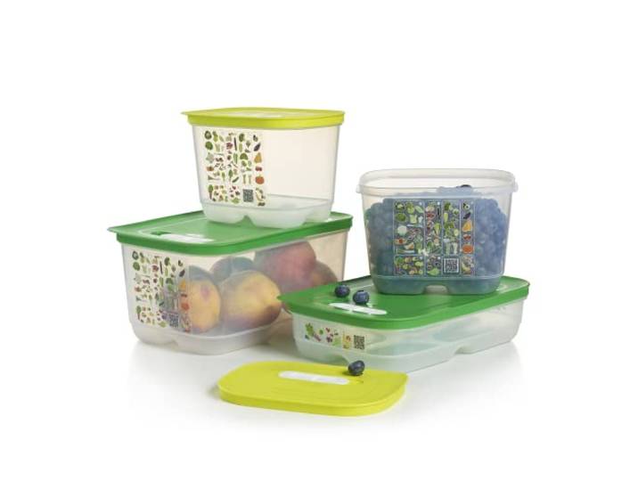 Tupperware Brand FridgeSmart Starter-Set – 4 Behälter zur Aufbewahrung und Verlängerung der Haltbarkeit von Produkten + Deckel – spülmaschinenfest und BPA-frei