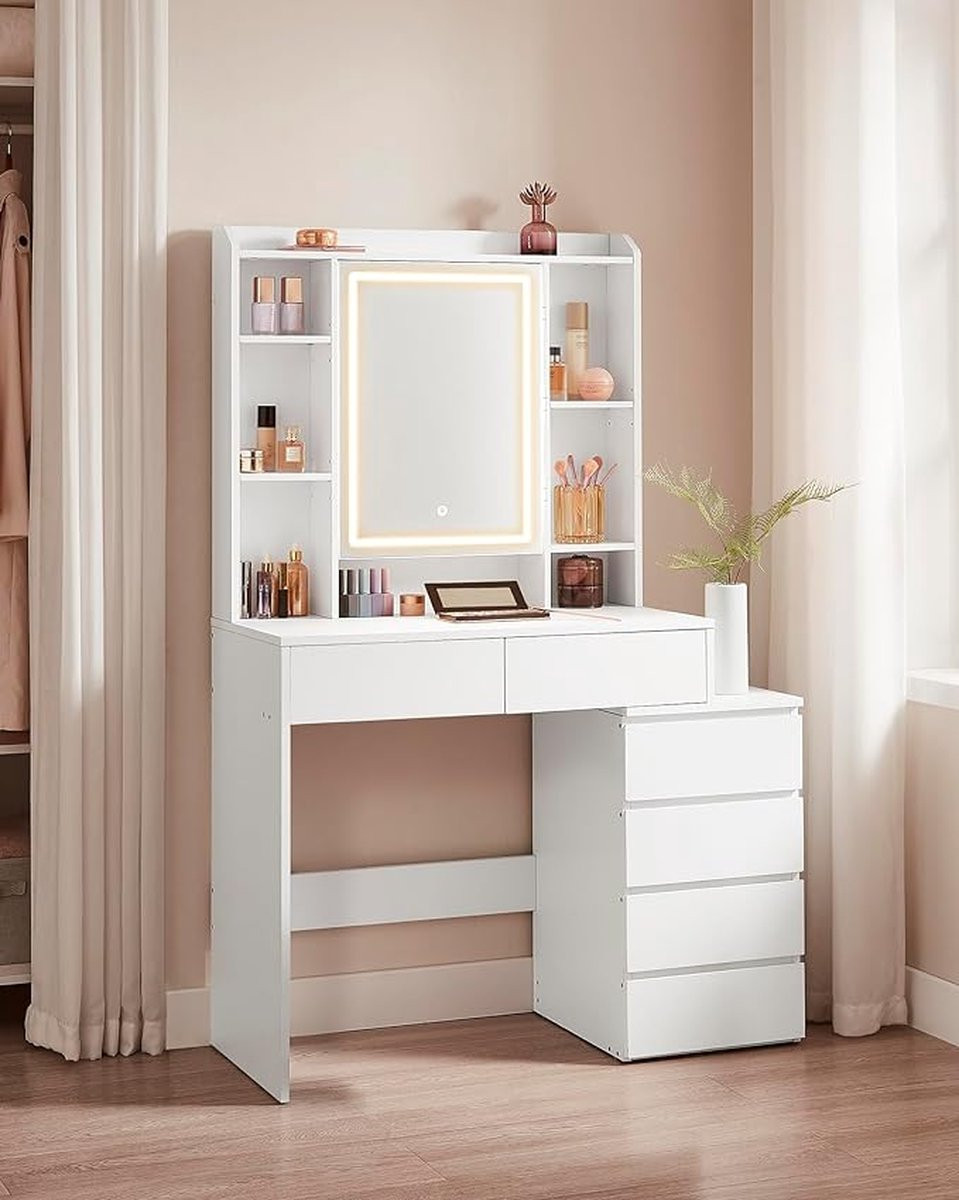 Vasagle Make-uptafel met ledverlichting en spiegel, wit - RDT124W01-2