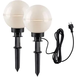 Außenleuchte Kugel Stecklampe LED Kugelleuchte Erdspieß Gartendeko, weiß, Kabel 5m, 10,5W 1055lm, DxH 20x51 cm, 2er Set