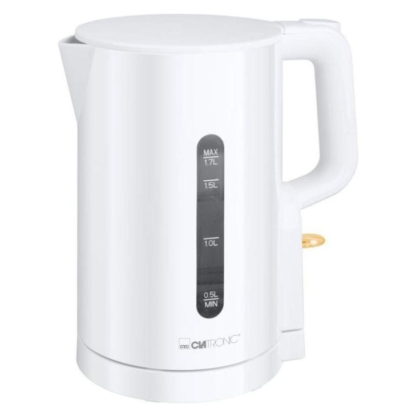 Clatronic Wasserkocher 1,7L 2200W für schnelles Erhitzen BPA frei Einhandbedienung Wasserstandsanze (1.70 l) (WK 3835 weß)