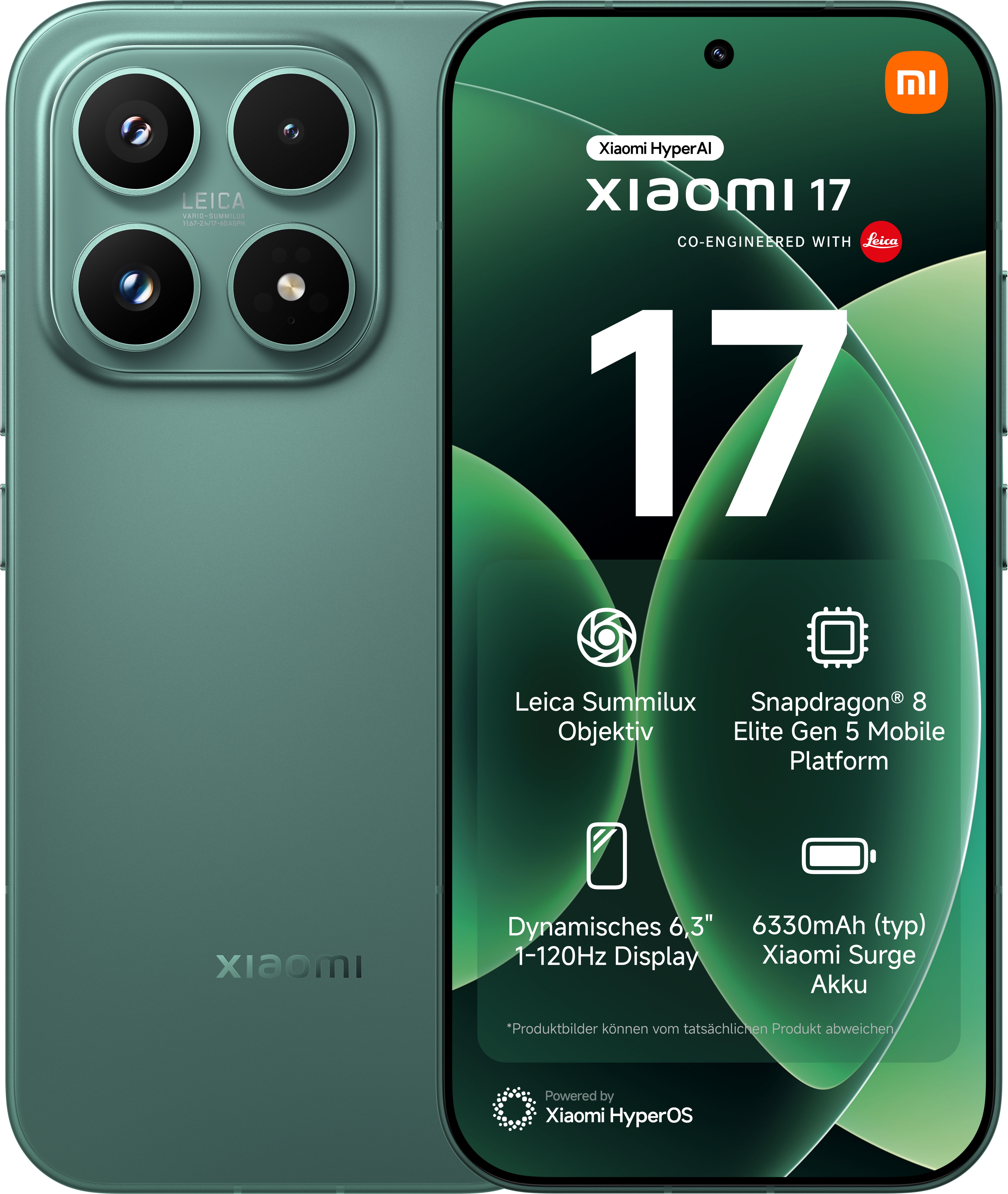 Xiaomi 17 12/512GB Dual-SIM grün, Android 16 Smartphone