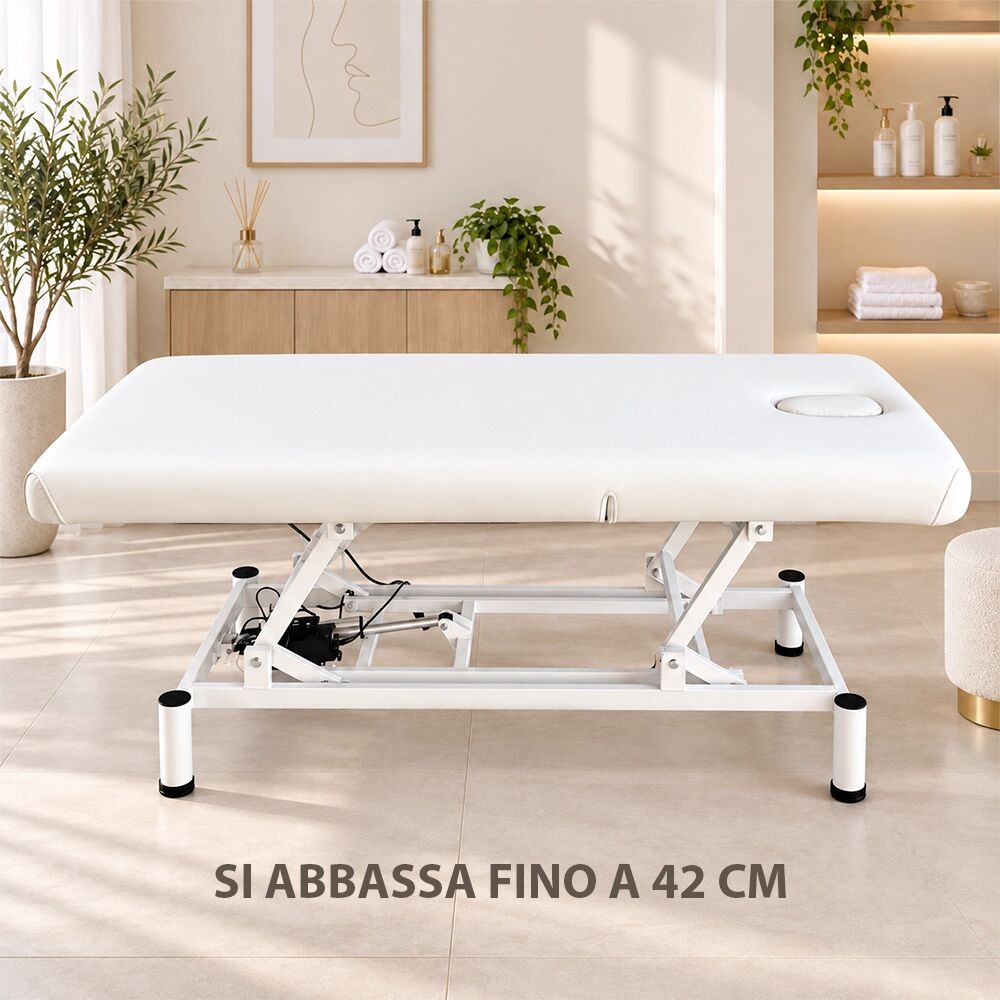 Tuttoperlestetica Lettino Elettrico Professionale 1 Motore per Centro Estetico, SPA e Massaggi Altezza 42-74 cm Bianco