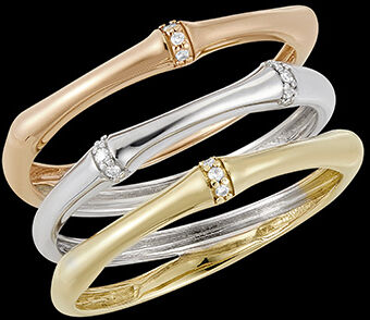 Edenly Ring Heiliger Urwald, 3-reihig, mehrere Diamanten - drei Goldarten, 9 Ka