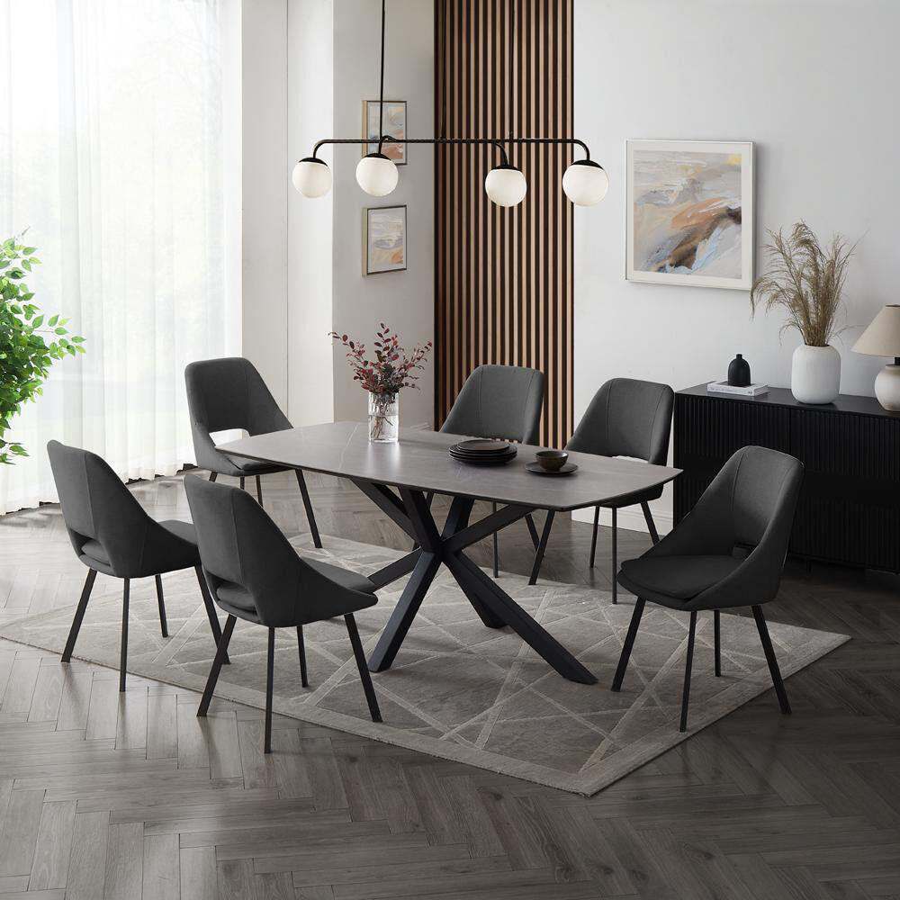Ivy Bronx Deanie 6 -Person Stone Dining Set Dark Gray 75cm H x 180cm W x 90cm L