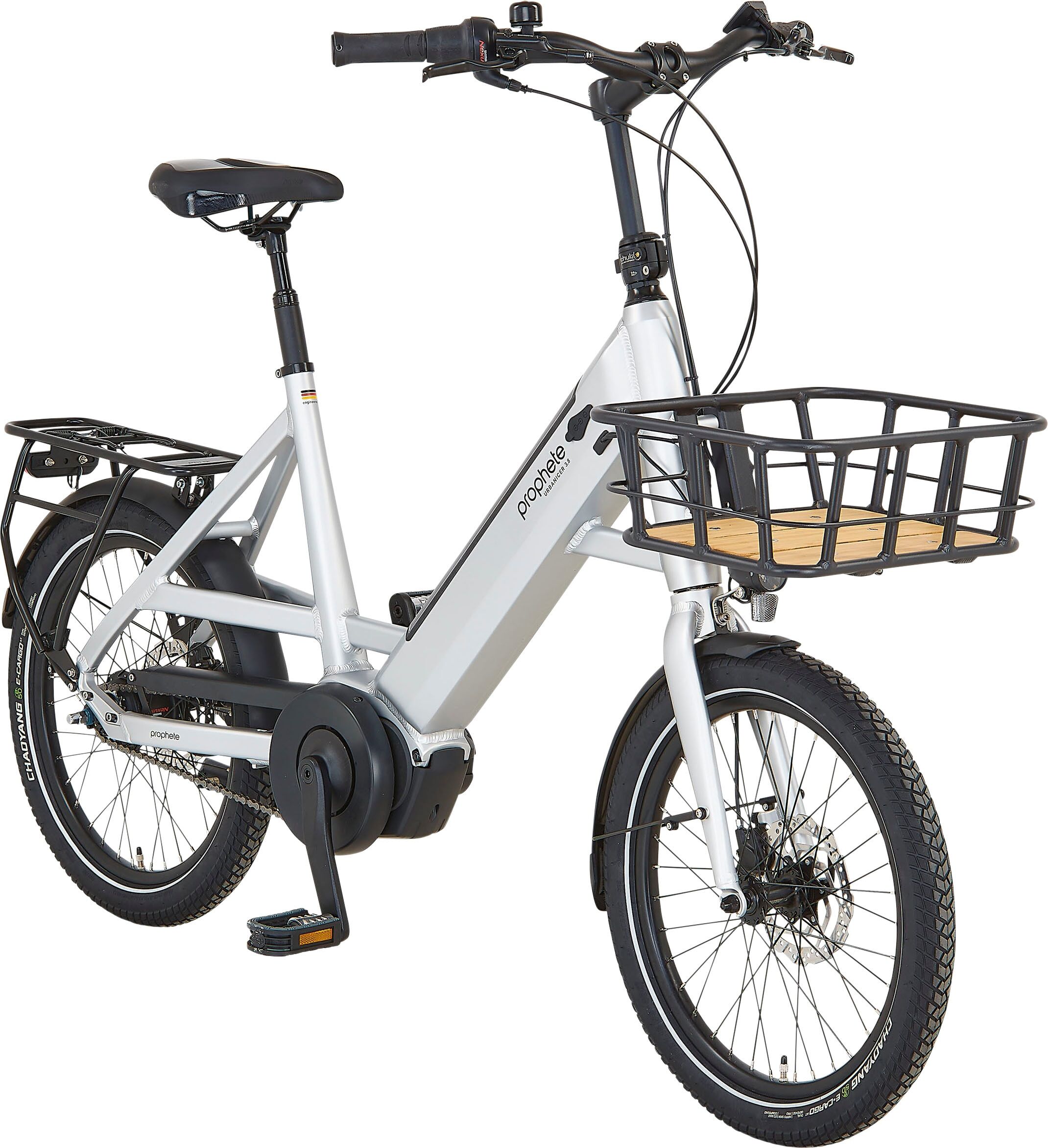 E-Bike PROPHETE "Urbanicer 3.8" Gr. 46, silber (silber, silber), Elektrofahrräder, 46cm, 20 Zoll (50,80cm), E-Bike, Pedelec, Elektrofahrrad für Damen und Herren