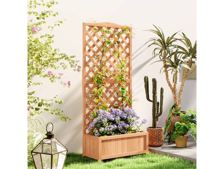 Outsunny Jardinière Treillis Bois Massif 76x36x170cm Marron