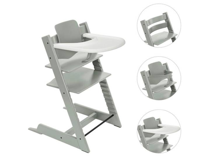 Stokke Hochstuhl-Set, Salbeigrün, Holz, Buche, 83x65x46 cm, Fussstütze verstellbar, Sitzfläche verstellbar, höhenverstellbar, Tablett, Snacktablett, Baby- und Kindermöbel, Babyzimmer, Hochstuhl