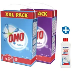OMO Professional White und Color 2x 7 kg XXL Pack  OMO White und Color plus Gratis Hygiene-Maschinenpflege