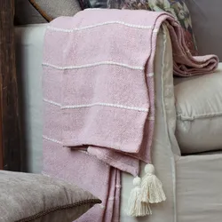 Chic Antique Aix Plaid Decke Rosa aus Baumwoll-Garnüberschuss, 150 x 130 cm - Rosa