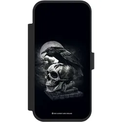 Nivocase Klapphülle für Apple iPhone Air Handyhülle aus Kunst Leder NIVOflip schwarz Rabe Schädel (Apple iPhone Air), Smartphone Hülle, Schwarz