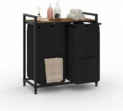 Garvee Laundry Hamper Sorter with Shelf, 3-Section Pull-Out Removable Oxford Bags (48.5L/12.8 Gal Each)