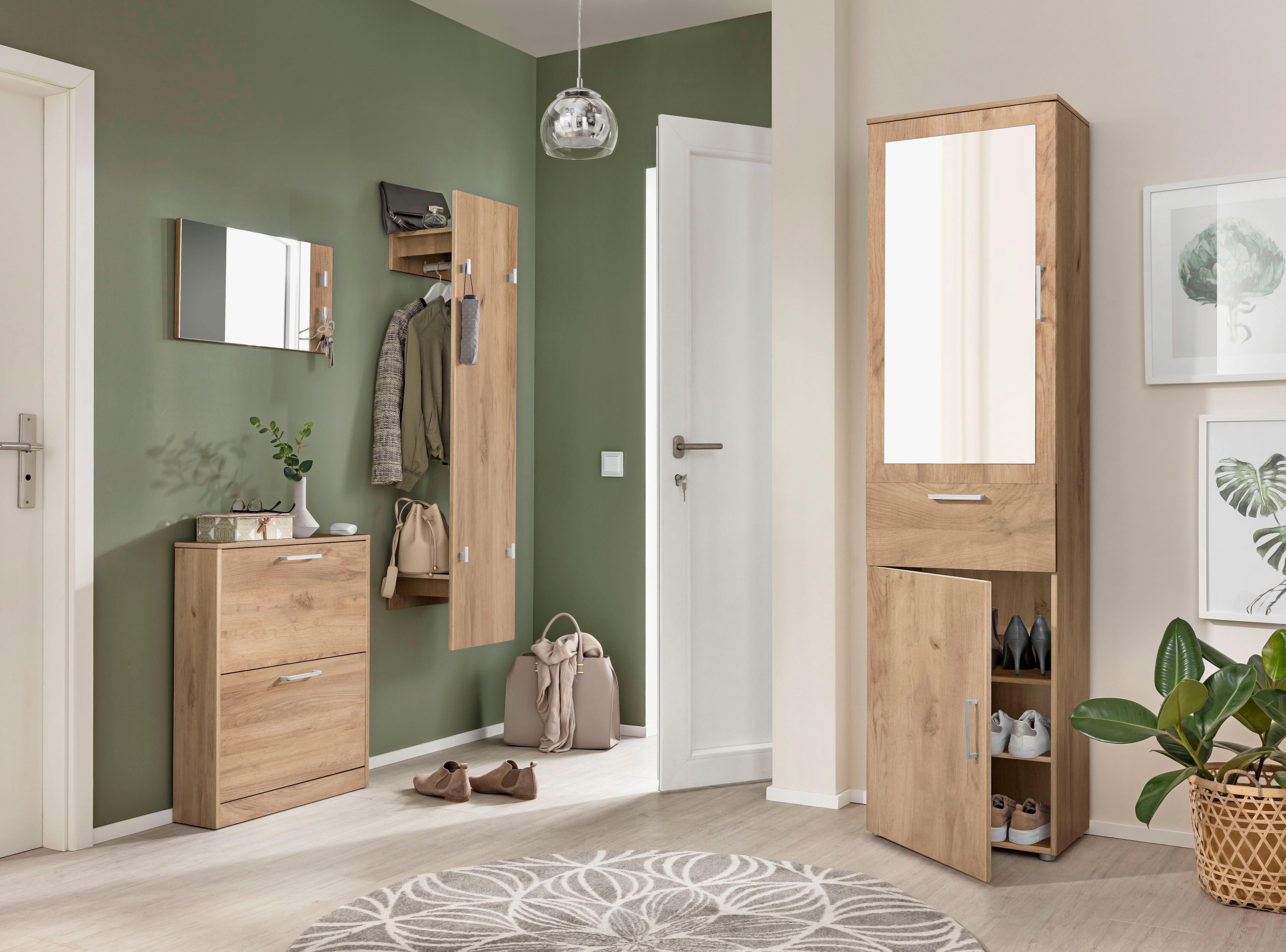 Garderobenschrank PAROLI "Susa", gold (gold craft oak), Schränke, Garderobenschrank, mit Spiegel gold craft oak Einheitsgröße