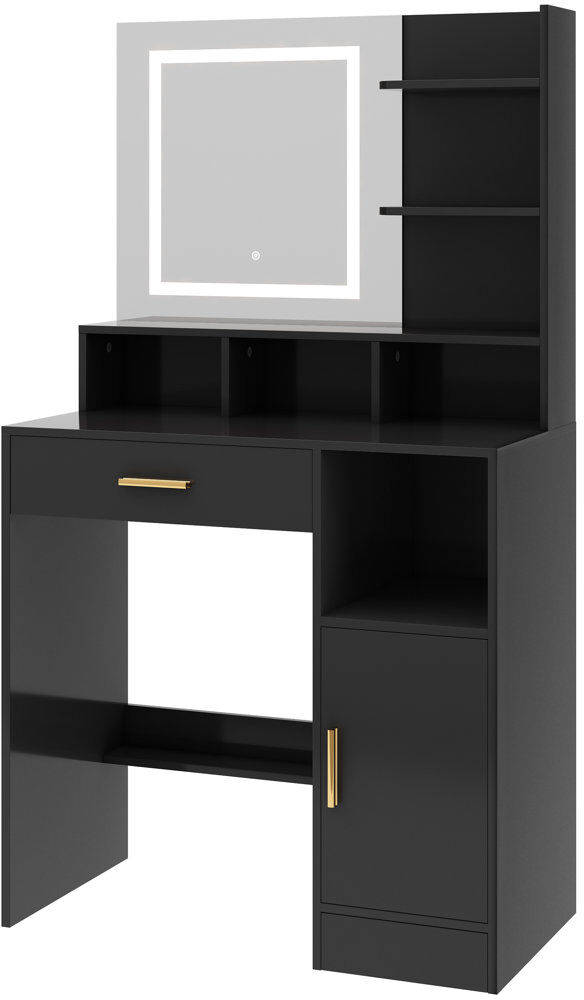 Latitude Run Dressing Table with Mirror Black 140cm H X 80cm W X 40cm D