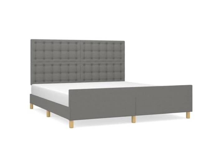 PUGYNBK Stoffbett, Dunkelgrau, 160 x 200 cm, ohne Matratze Verstellbares Kopfteil, Holzleisten, stabil und atmungsaktiv, einfache Montage