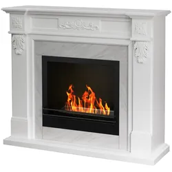 Divina Fire TRUMAN Bioethanolkamin, freistehender Bioethanolkamin, weiß, Marmoroptik, L121 x T38 x H108