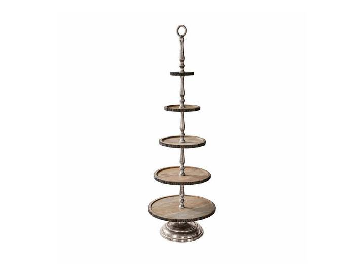 Mirabeau Etagere Etagere Clarette braun/silber, Ablagefläche: Mangoholz (mangifera indica), Gestell: Aluminiumguss
