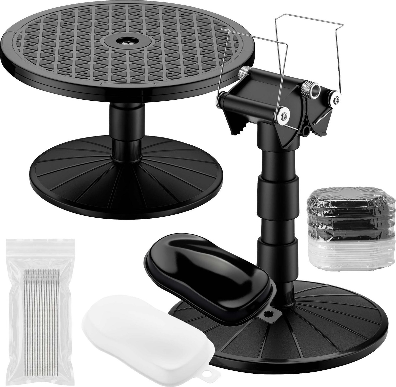 Wiltec Airbrush-lakspuitstandaard set met draaitafel, 20 reinigingsborstels en 30 foliemodellen