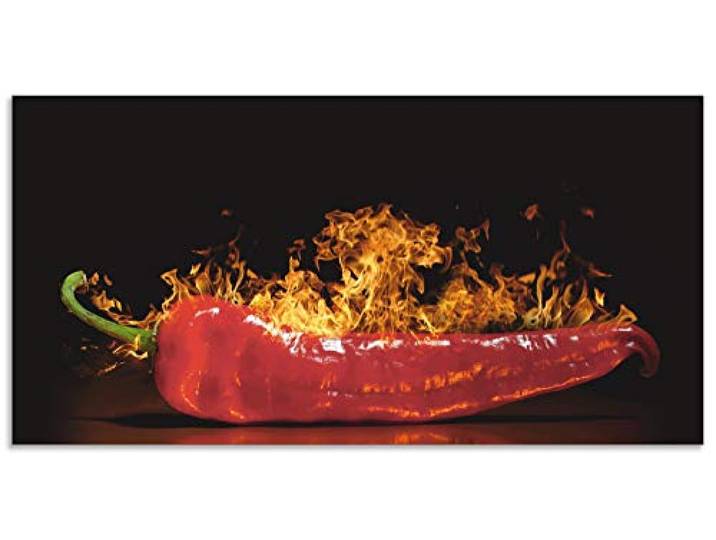ARTland Spritzschutz Küchenrückwand aus Alu für Küche Herd Spüle 100x50 cm (BxH) mit Motiv Essen Lebensmittel Gewürze Chili Flammen Modern Dunkel Rot S7PR