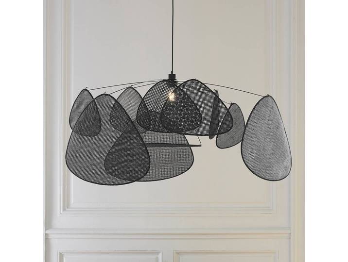MARKET SET Designer Hängeleuchte Screen XL, dimmbar, schwarz, für Wohn- / Esszimmer, Holz, Design