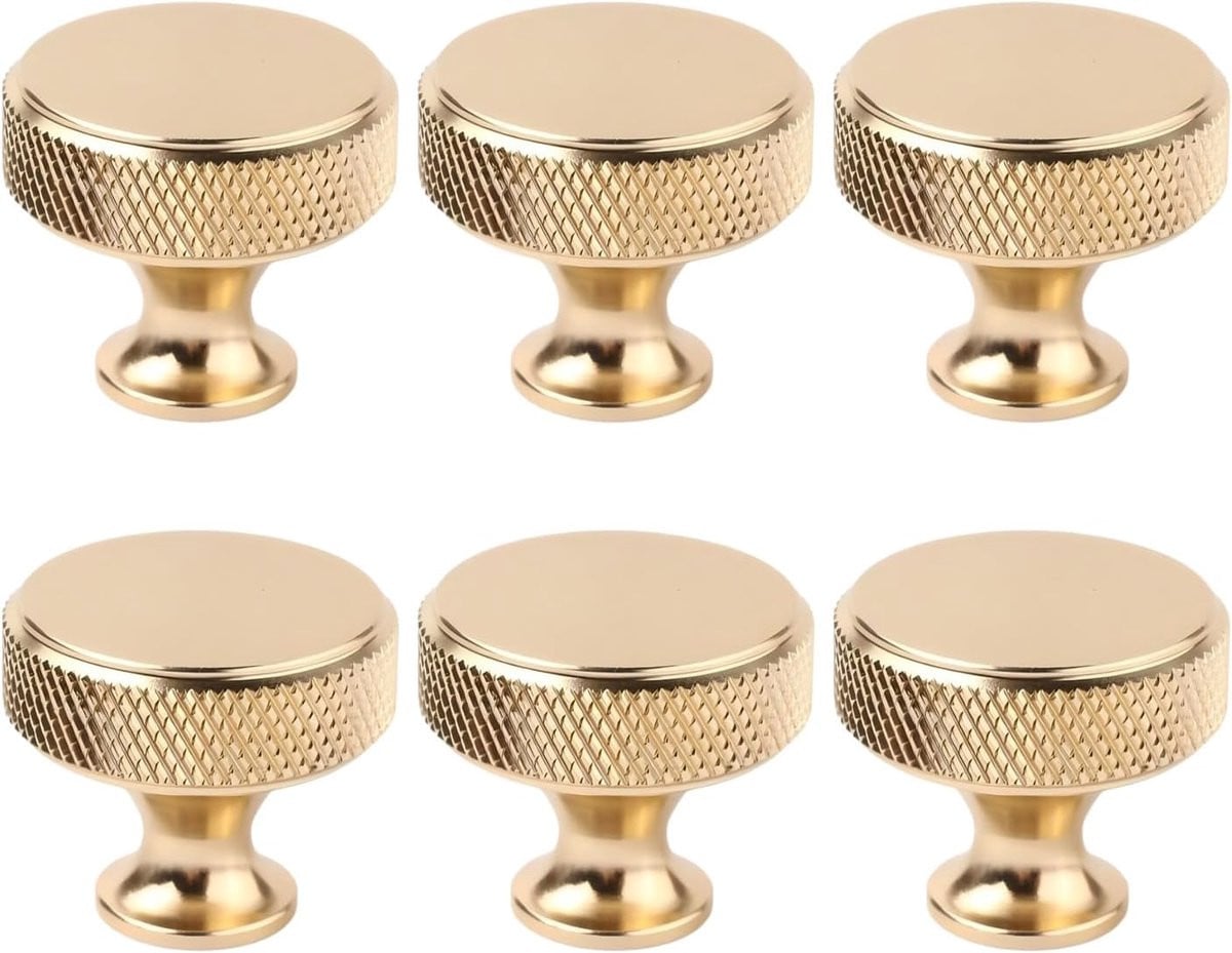 Set van 6 gouden meubelknoppen van aluminium legering voor kasten en meubels