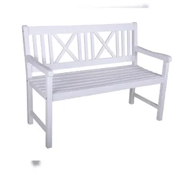 DELUKE Gartenbank NICE 2-Sitzer - 120cm Breit, Eukalyptus, Weiß | Terrassenbank Wetterfest Sitzbank Outdoor Bank