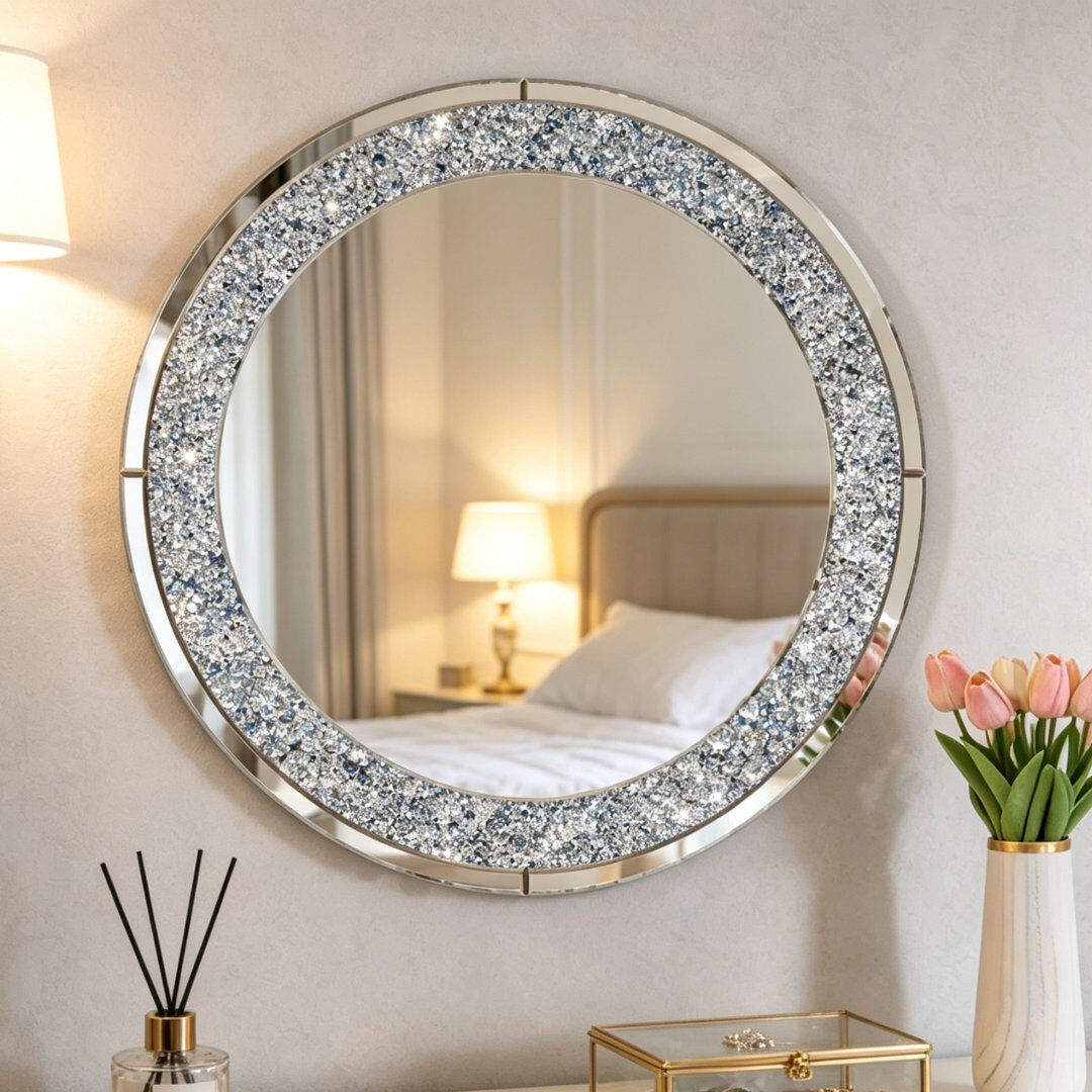 Blue Elephant Glass Round Wall Mirror 80x80cm Large Bathroom Mirror Silver 80cm H X 80cm W X 2.2cm D