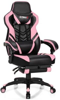 Costway Adjustable Gaming Chair with Footrest for Home Office-Pink