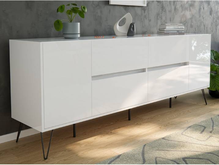 Magnolia Home Sideboard Sideboard Yako 200cm 4 SoftClose 2 Türen Weiß hochglanz